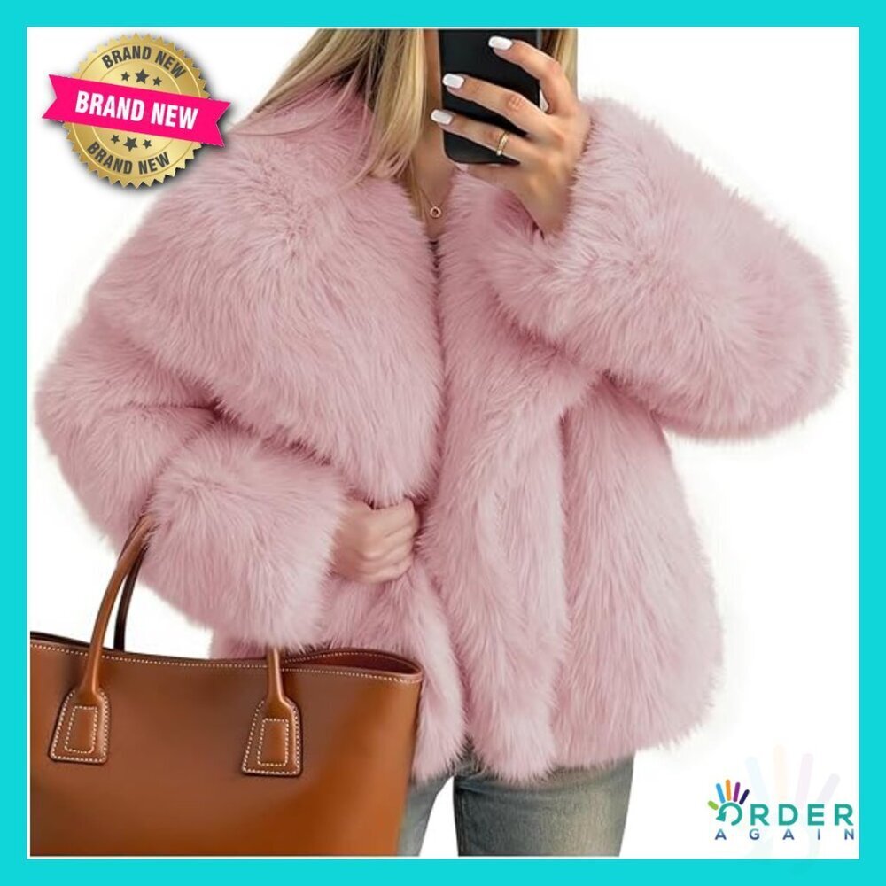 Faux Fur Coat Fluffy Cropped Jacket Long Sleeve Lapel Open Front Winter